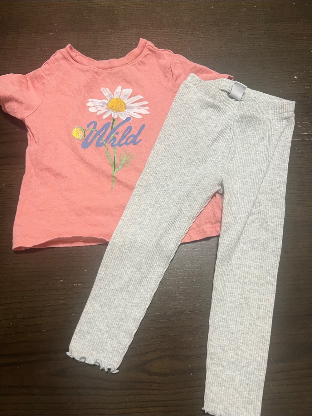Old Navy Pink Daisy 'Wild' Tee with Gray Ribbed Leggings